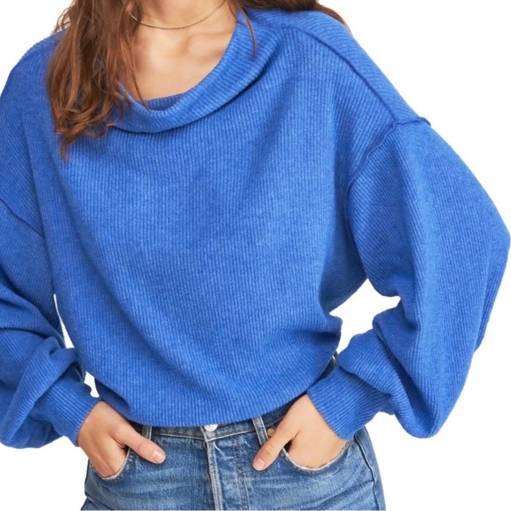 Free People Bright Blue Cowl Neck Sweater